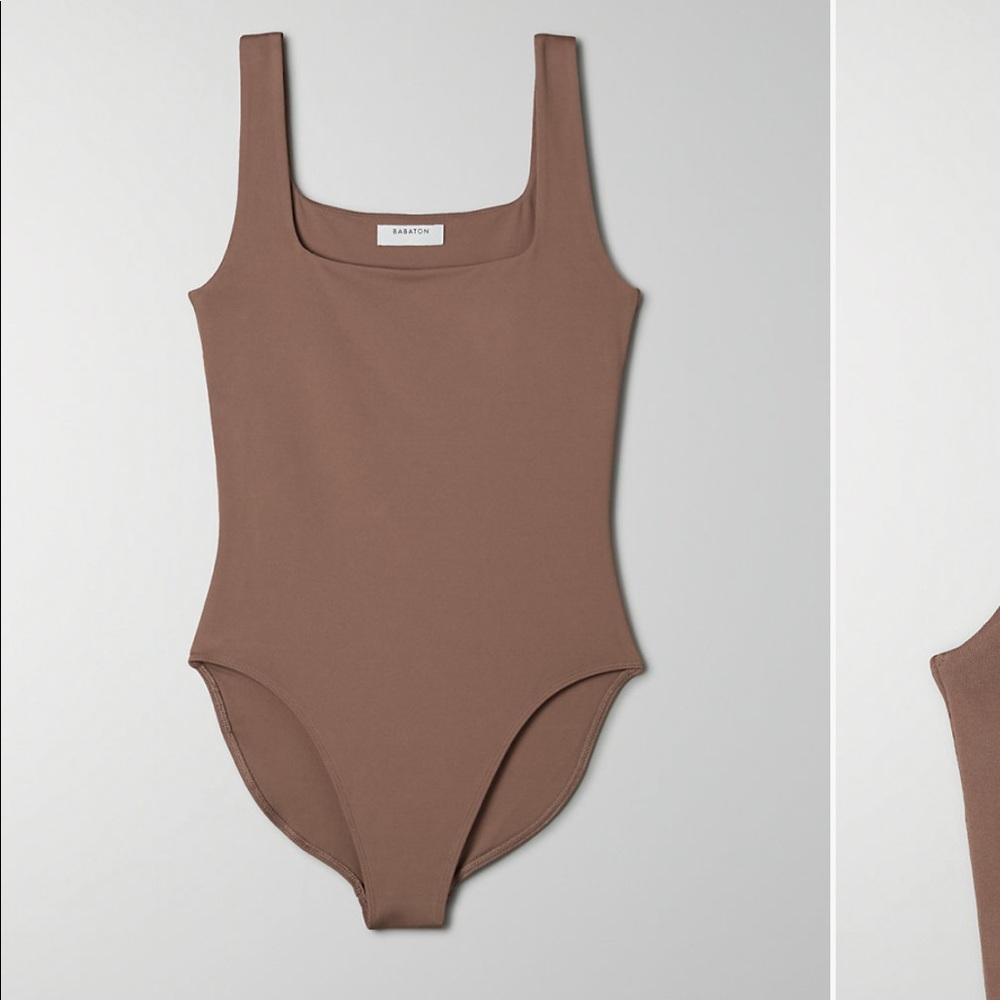 Aritzia Babaton square neck bodysuit taupe
